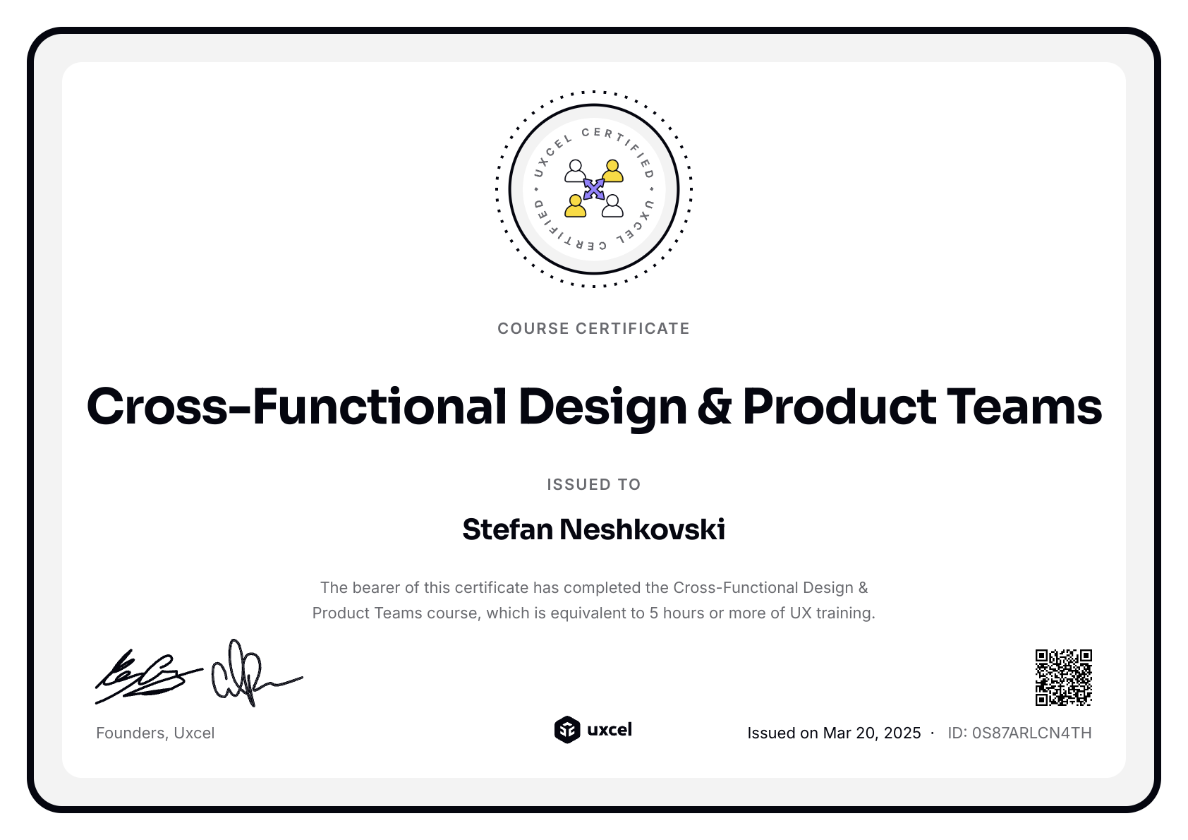 Stefan Neshkovski's certificate